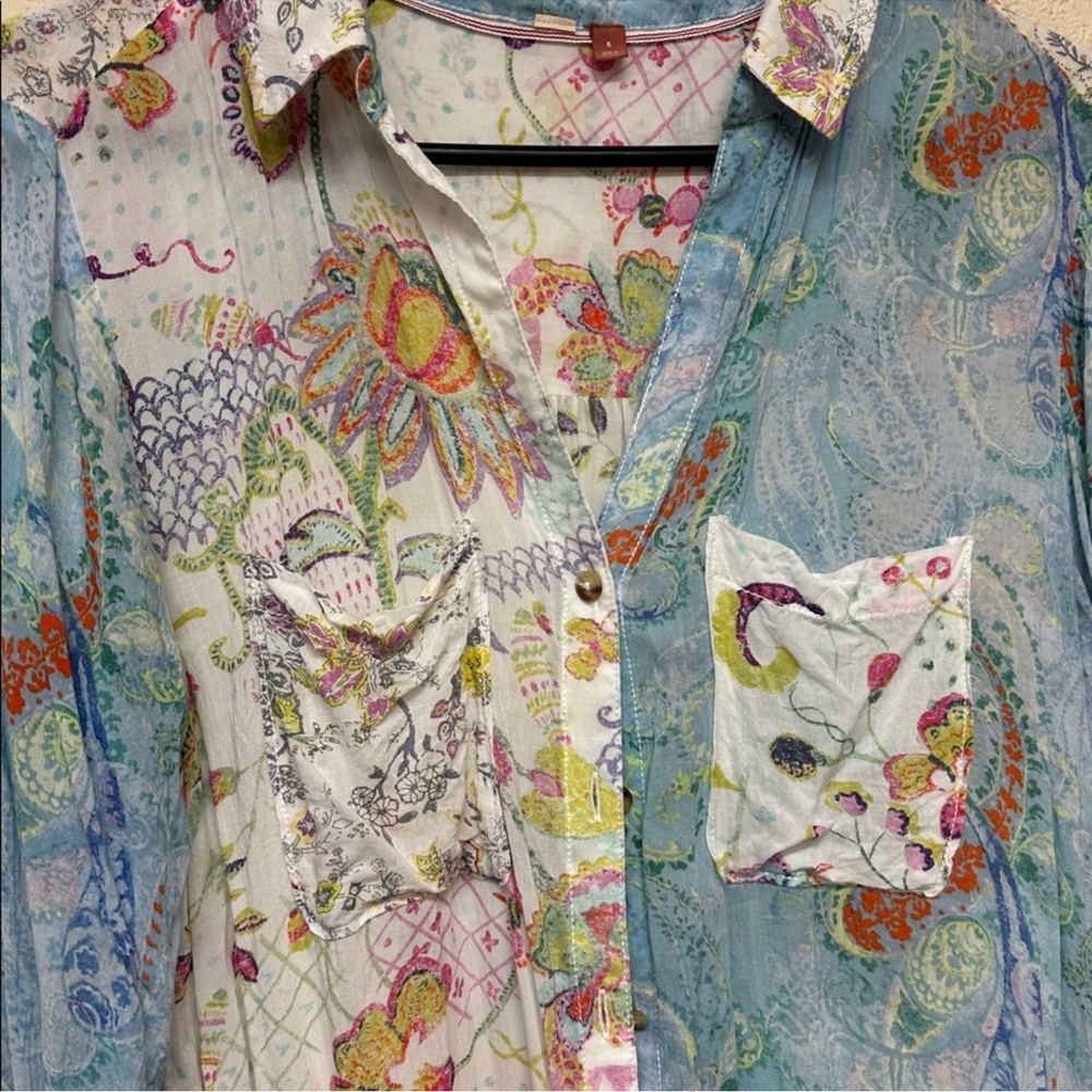 Pilcro The Romy Relaxed Multicolor Floral Button … - image 4